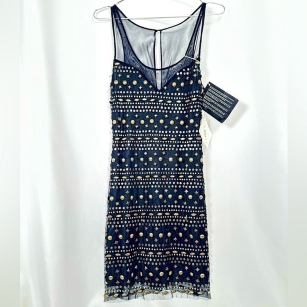 🅽🅴🆆 Badgley Mischka black mesh silver & gold sequin & beads dress, size 10